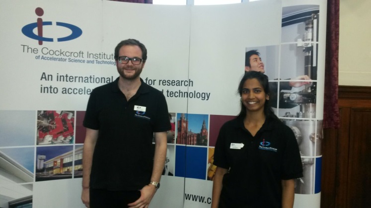 Billy and Sonal representing the Cockcroft Institute at a STEM Careers fair at Altrincham Grammar school.