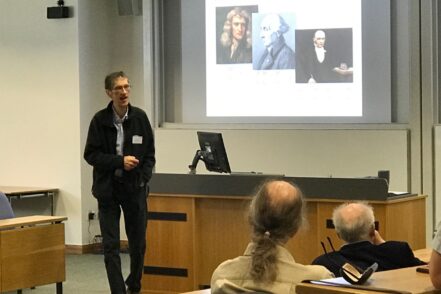 Andy Wolski delivering his IoP Prize talk at Lancaster University