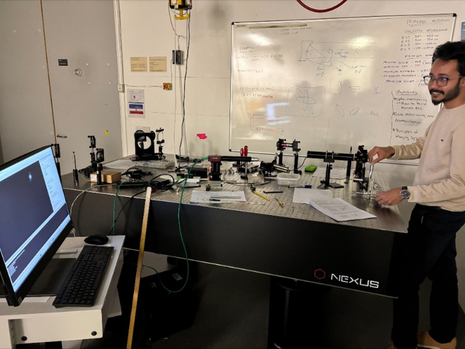 A person working on a laboratory set up.
